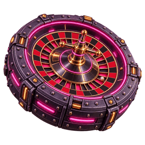 3D roulette wheel with a neon pink glow